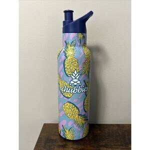 NEW Chubbies Water Bottle Insulated Stainless Steel Blue & Pink Pineapple Design